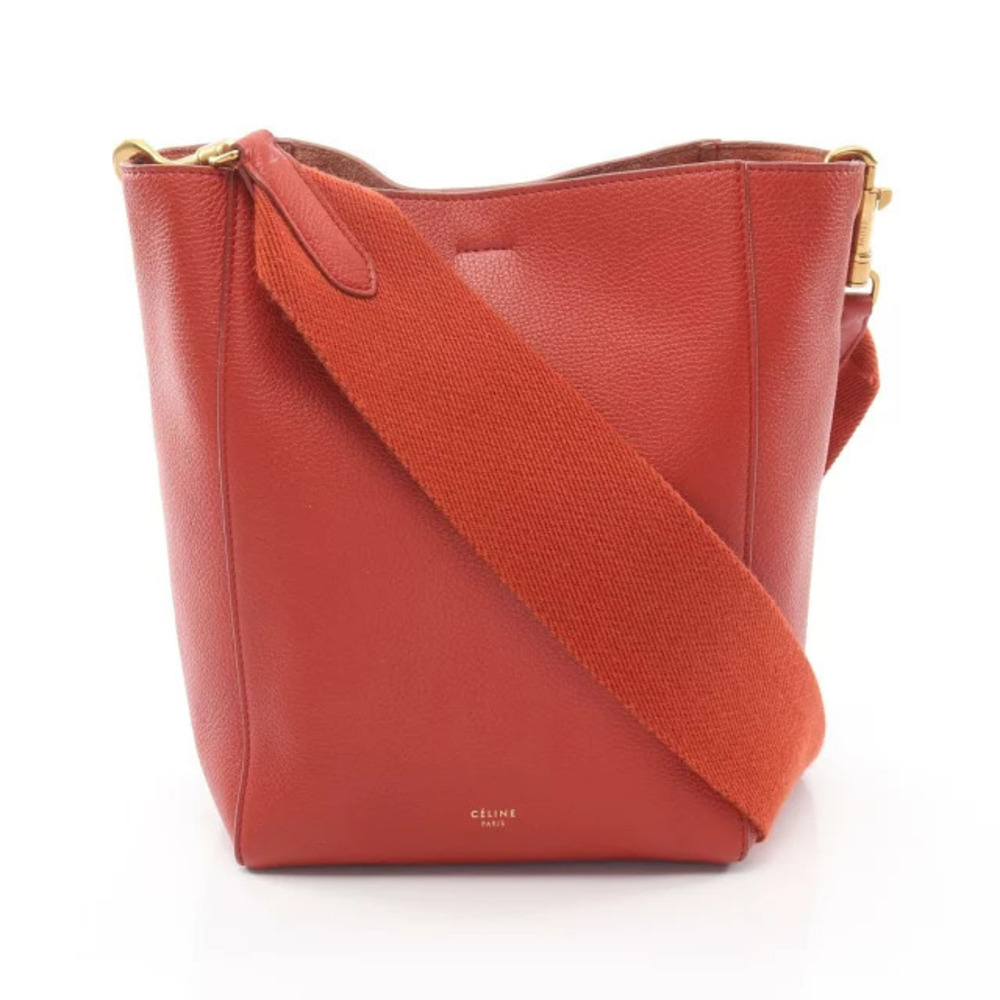 Celine Sangle Bucket Shoulder Bag Leather Red